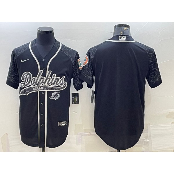 Miami Dolphins Blank Black Reflective With Patch Cool Base Stitched Baseball Jersey