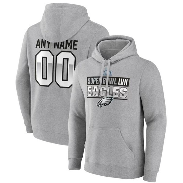 Philadelphia Eagles Custom Grey Super Bowl LVII Name Number Pullover Hoodie