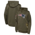 Youth New England Patriots 2022 Olive Salute To Service Therma Performance Pullover Hoodie