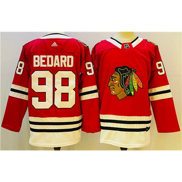 Chicago Blackhawks #98 Connor Bedard Red Black Stitched Jersey
