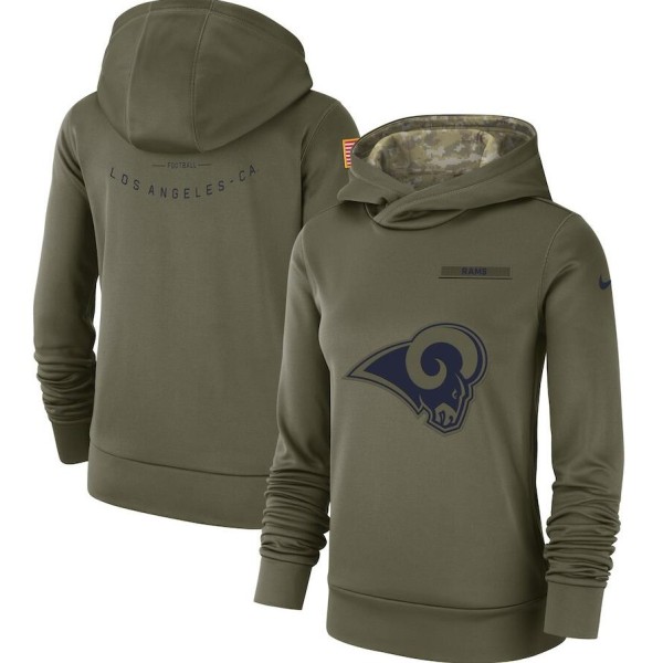 Women's Los Angeles Rams Olive Salute To Service Team Logo Performance Pullover NFL Hoodie