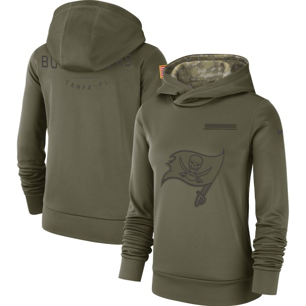 Women's Tampa Bay Buccaneers Olive Salute To Service Team Logo Performance Pullover NFL Hoodie