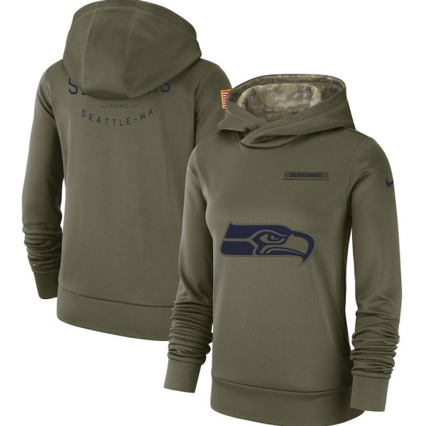 Women's Seattle Seahawks Olive Salute To Service Team Logo Performance Pullover NFL Hoodie
