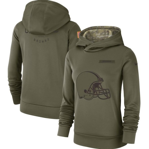 Women's Cleveland Browns #73 Joe Thomas Olive Salute To Service Sideline Therma Pullover Hoodie