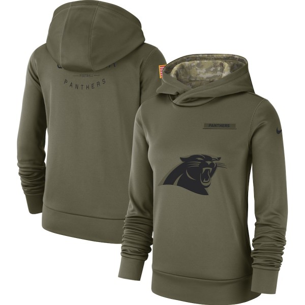 Women's Carolina Panthers Olive Salute To Service Team Logo Performance Pullover NFL Hoodie