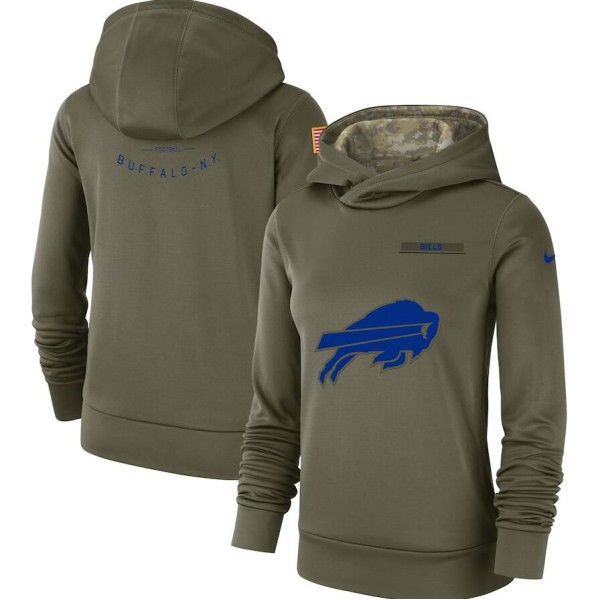Women's Buffalo Bills Olive Salute To Service Team Logo Performance Pullover NFL Hoodie