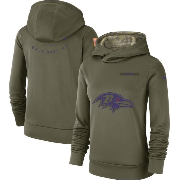 Women's Baltimore Ravens Olive Salute To Service Team Logo Performance Pullover NFL Hoodie