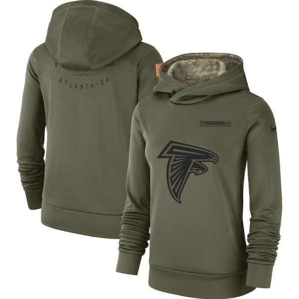 Women's Atlanta Falcons Olive Salute To Service Team Logo Performance Pullover NFL Hoodie