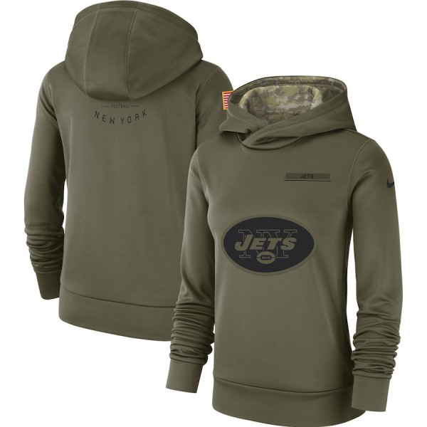 Women's New York Jets Olive Salute To Service Team Logo Performance Pullover NFL Hoodie
