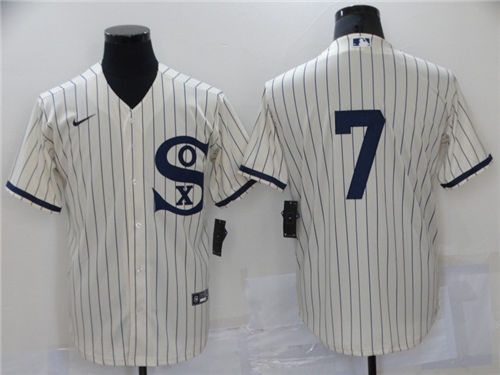 Men's Chicago White Sox #7 Tim Anderson 2021 Cream-Navy Field Of Dreams Cool Base Stitched Jersey