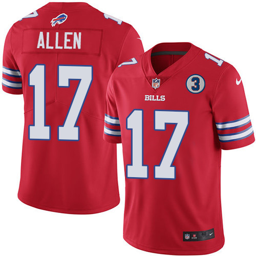 Buffalo Bills #17 Josh Allen Red With NO.3 Patch Vapor Untouchable Limited Stitched Jersey