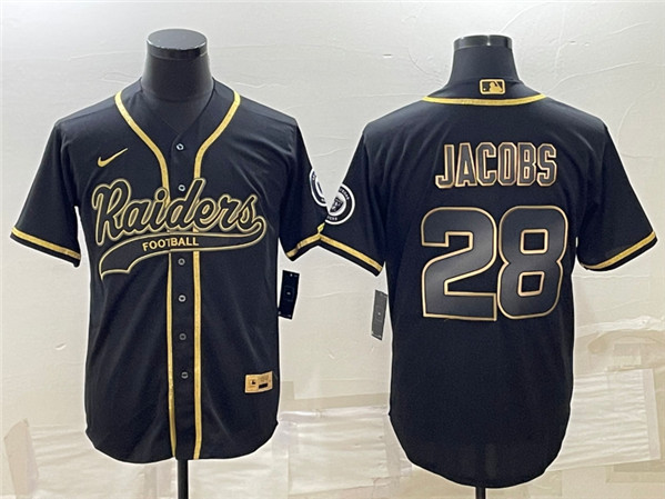 Las Vegas Raiders #28 Josh Jacobs Black Gold With Patch Cool Base Stitched Jersey