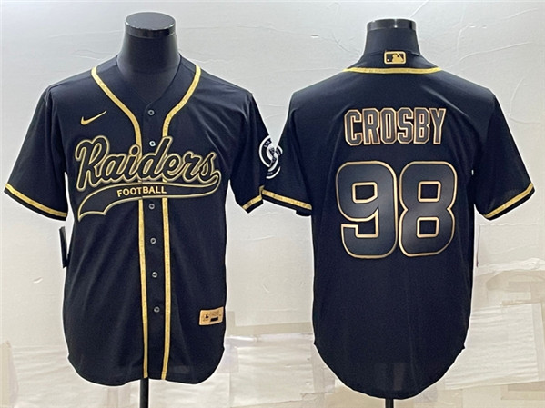 Las Vegas Raiders #98 Maxx Crosby Black Gold With Patch Cool Base Stitched Jersey