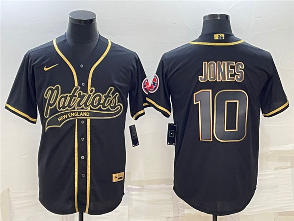 New England Patriots #10 Mac Jones Black Gold With Patch Cool Base Stitched Jersey