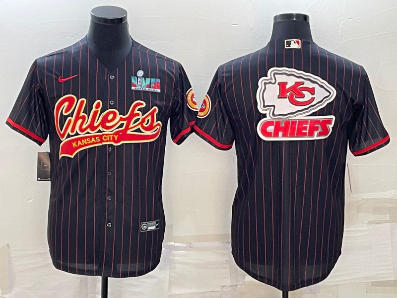 Kansas City Chiefs Black Team Big Logo With Super Bowl LVII Patch Cool Base Stitched Jersey