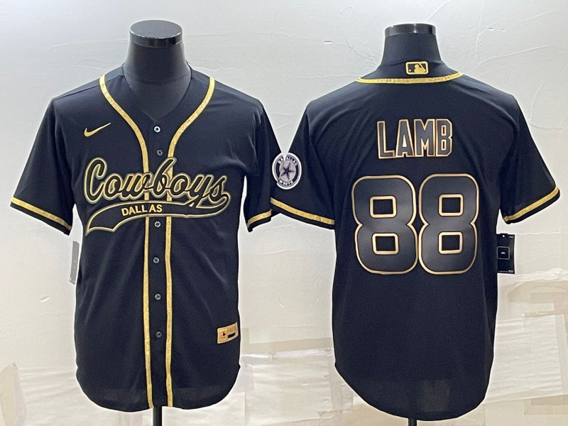 Dallas Cowboys #88 CeeDee Lamb Black Gold With Patch Cool Base Stitched Jersey