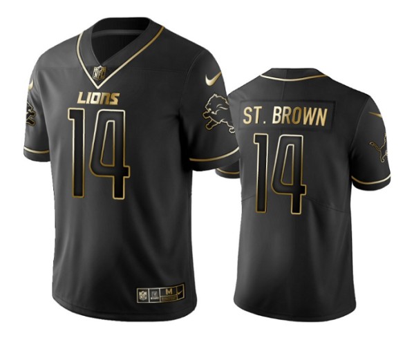 Detroit Lions #14 Amon-Ra St. Brown Black Gold Edition Stitched Jersey