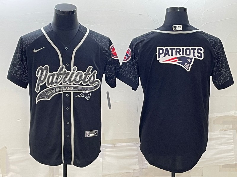 New England Patriots Black Reflective Team Big Logo With Patch Cool Base Stitched Jersey