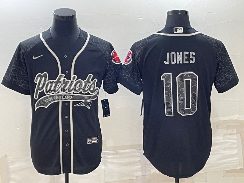 New England Patriots #10 Mac Jones Black Reflective With Patch Cool Base Stitched Jersey