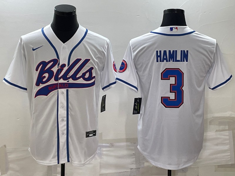 Buffalo Bills #3 Damar Hamlin White With Patch Cool Base Stitched Jersey