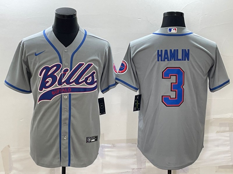 Buffalo Bills #3 Damar Hamlin Gray With Patch Cool Base Stitched Jersey