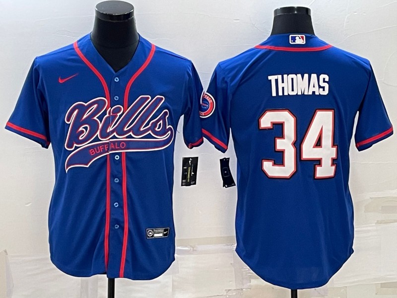Buffalo Bills #34 Thurman Thomas Royal With Patch Cool Base Stitched Jersey