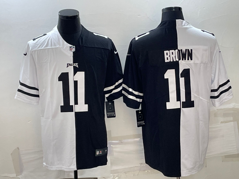 Philadelphia Eagles #11 A.J. Brown Black White Split Limited Stitched Jersey