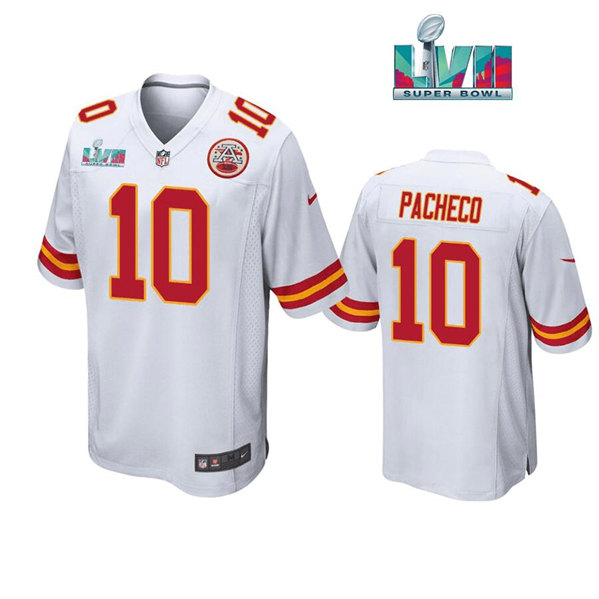 Kansas City Chiefs #10 Isaih Pacheco White Super Bowl LVII Patch Stitched Game Jersey