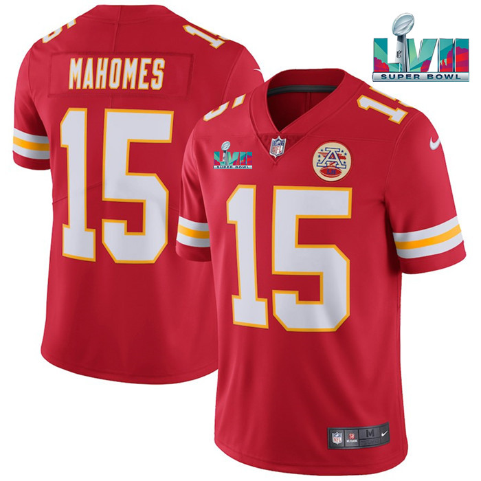 Kansas City Chiefs #15 Patrick Mahomes Red Super Bowl LVII Patch Vapor Untouchable Limited Stitched Jersey