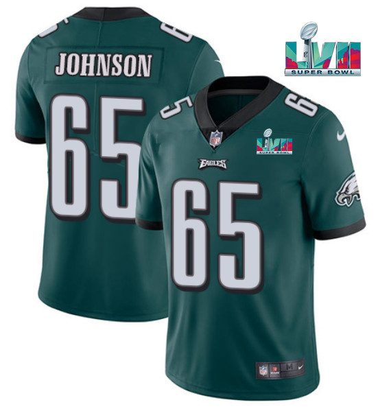 Philadelphia Eagles #65 Lane Johnson Green Super Bowl LVII Patch Vapor Untouchable Limited Stitched Jersey