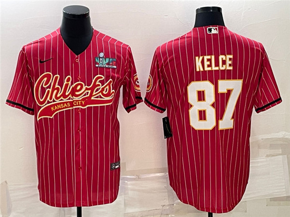 Kansas City Chiefs #87 Travis Kelce Red With Super Bowl LVII Patch Cool Base Stitched Jersey