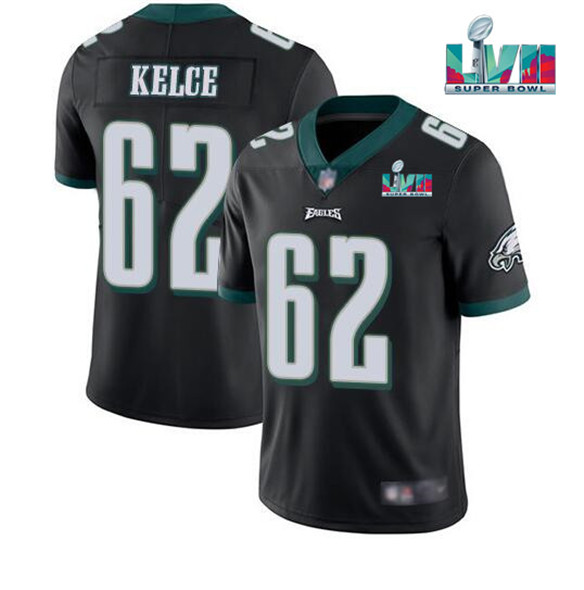 Philadelphia Eagles #62 Jason Kelce Black Super Bowl LVII Patch Vapor Untouchable Limited Stitched Jersey