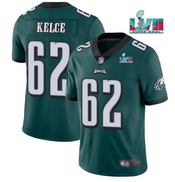Philadelphia Eagles #62 Jason Kelce Green Super Bowl LVII Patch Vapor Untouchable Limited Stitched Jersey