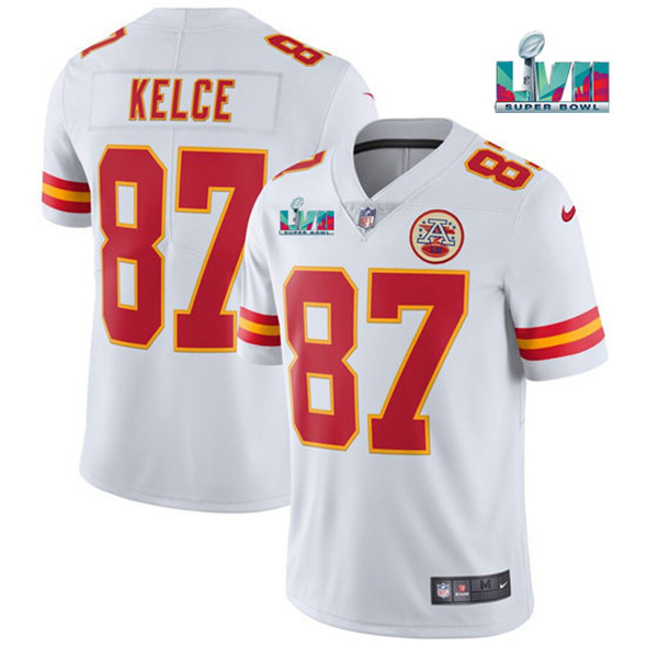 Kansas City Chiefs #87 Travis Kelce White Super Bowl LVII Patch Vapor Untouchable Limited Stitched Jersey