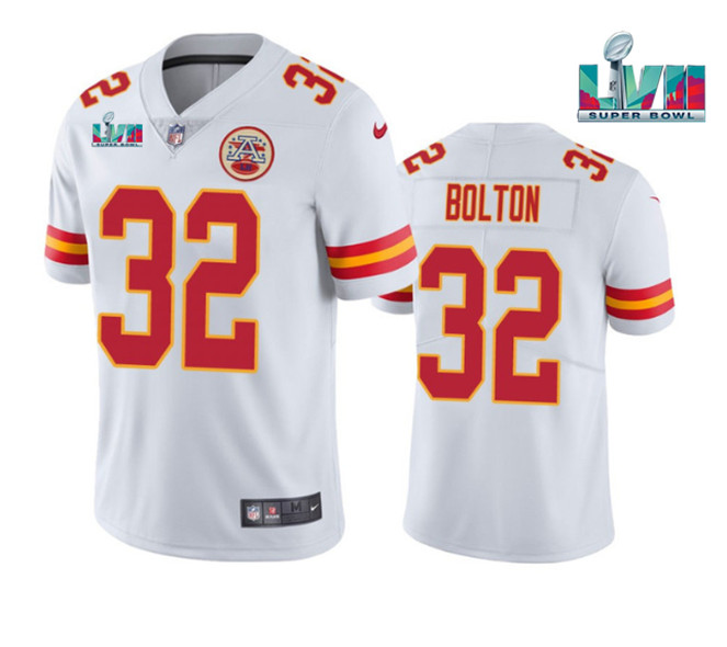Kansas City Chiefs #32 Nick Bolton White Super Bowl LVII Patch Vapor Untouchable Limited Stitched Jersey