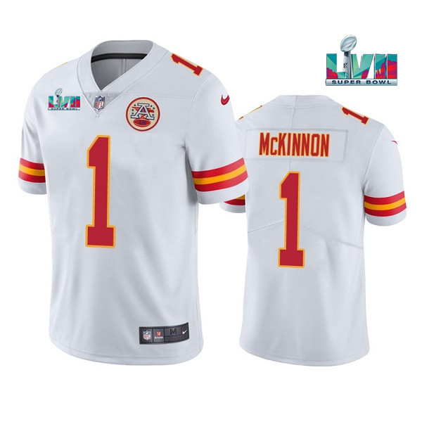 Kansas City Chiefs #1 Jerick McKinnon White Super Bowl LVII Patch Vapor Untouchable Limited Stitched Jersey
