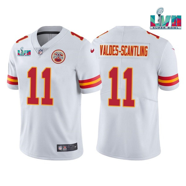 Kansas City Chiefs #11 Marquez Valdes-Scantling White Super Bowl LVII Patch Vapor Untouchable Limited Stitched Jersey