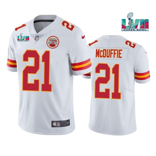 Kansas City Chiefs #21 Trent McDuffie White Super Bowl LVII Patch Vapor Untouchable Limited Stitched Jersey
