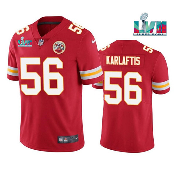 Kansas City Chiefs #56 George Karlaftis Red Super Bowl LVII Patch Vapor Untouchable Limited Stitched Jersey