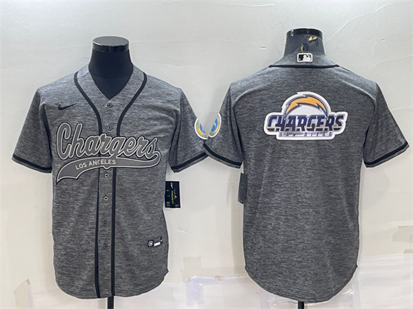 Los Angeles Chargers Gray Team Big Logo With Patch Cool Base Stitched Jersey