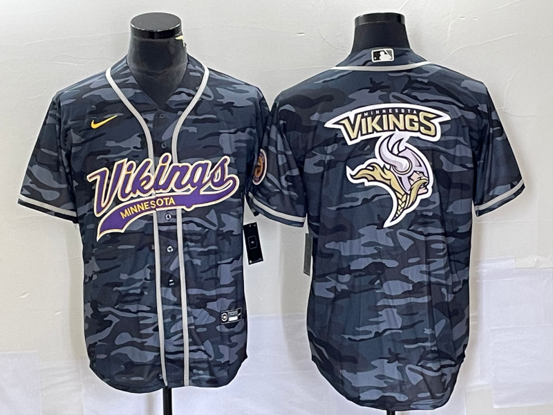 Minnesota Vikings Gray Camo Team Big Logo Cool Base Stitched Jersey