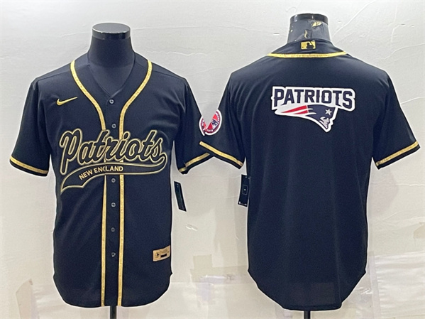 New England Patriots Black Gold Team Big Logo With Patch Cool Base Stitched Jersey