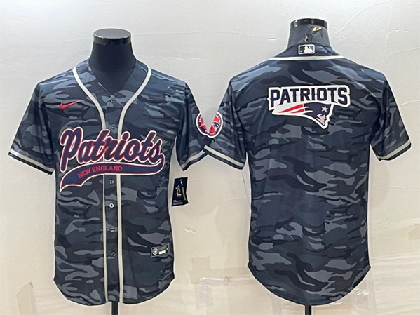 New England Patriots Gray Camo Team Big Logo With Patch Cool Base Stitched Jersey