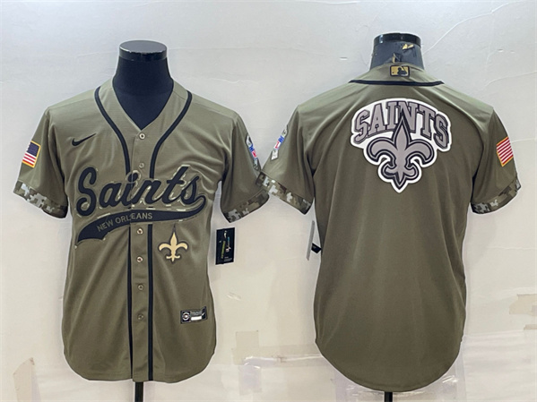 New Orleans Saints Olive 2022 Salute To Service Team Big Logo Cool Base Stitched Jersey