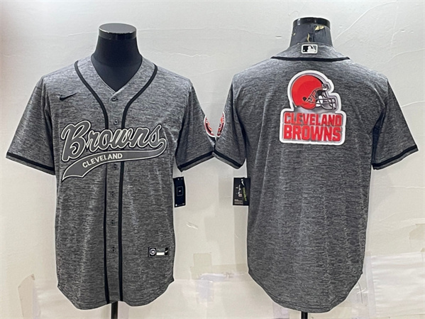 Cleveland Browns Gray Team Big Logo With Patch Cool Base Stitched Jersey