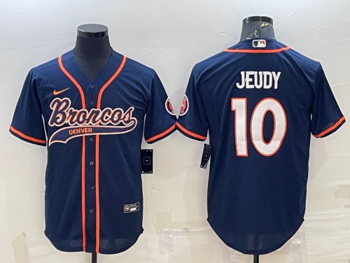 Denver Broncos #10 Jerry Jeudy Navy With Patch Cool Base Stitched Jersey