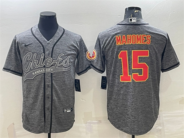 Kansas City Chiefs #15 Patrick Mahomes Gray With Patch Cool Base Stitched Jersey