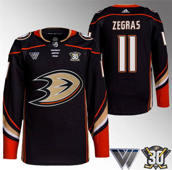 Anaheim Ducks #11 Trevor Zegras Black 30th Anniversary Stitched Jersey