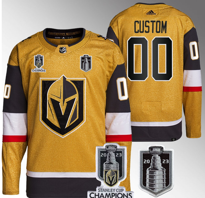 Vegas Golden Knights Custom Gold 2023 Stanley Cup Final And Champions Patch Stitched Jersey