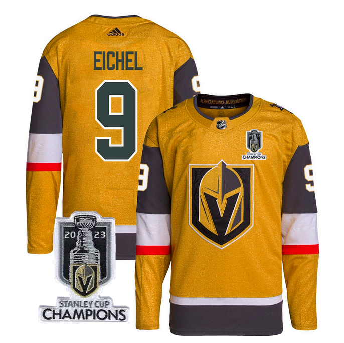 Vegas Golden Knights #9 Jack Eichel Gold 2023 Stanley Cup Champions Stitched Jersey